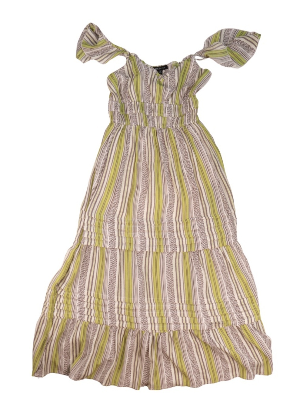 Max & Ash Tiered Maxi Dress Size Large Striped Tie Strap Boho